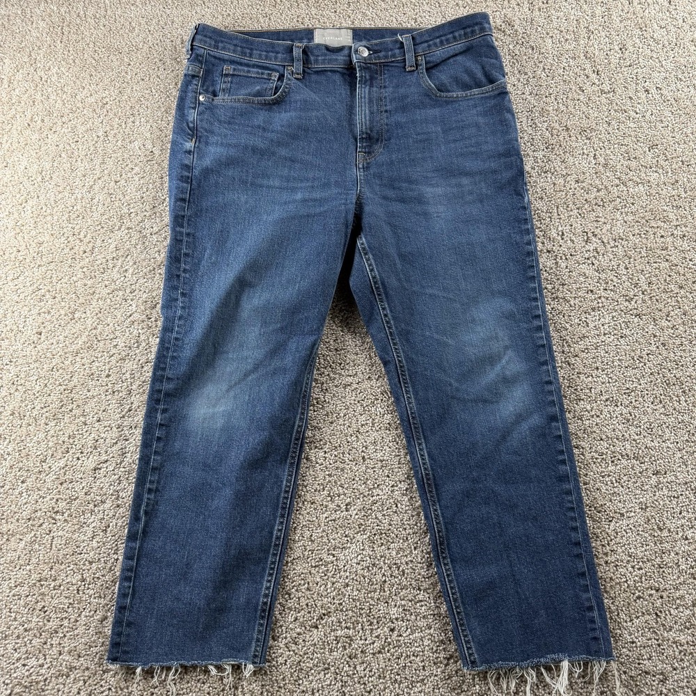 Everlane Jeans Mens 36x30 Medium Wash Blue Denim Regular Straight Fringe Hem